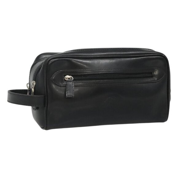 Gianni Versace Clutch Bag Leather Black Silver Auth